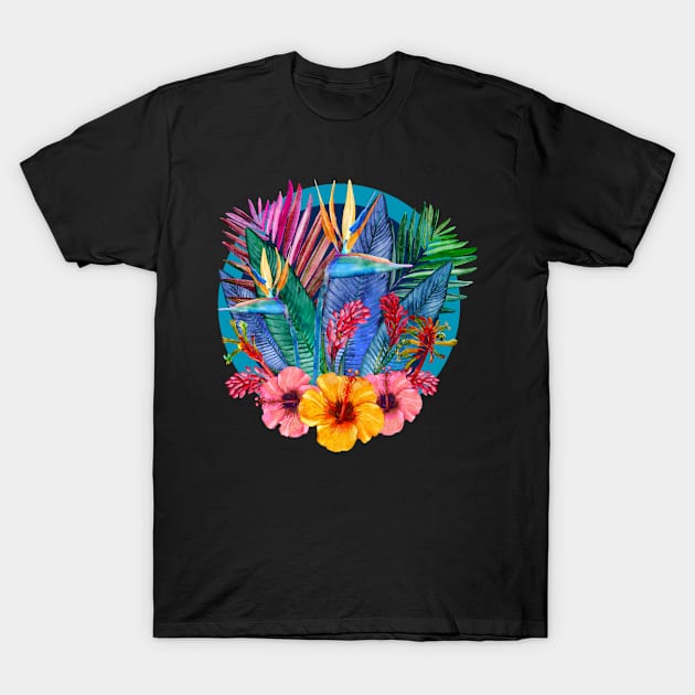 Tropical Bird of Paradise Bouquet T-Shirt by sketchbookjo